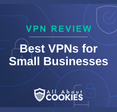 A blue background with images of locks and shields with the text &quot;Best VPNs for Small Businesses&quot; and the All About Cookies logo. 