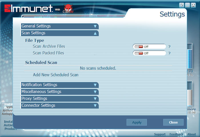 Immunet has scan settings so you can customize which files and folders are scanned.