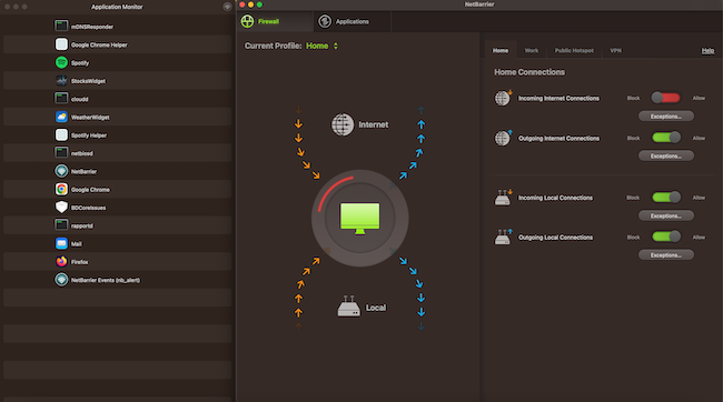 Screenshot of setting up NetBarrier in Intego.